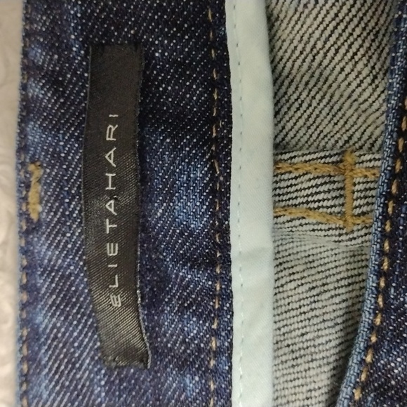 ELIE Tahari Blue Dark Wash Light Distressed  Mid Rise Flare Leg Denim Jeans - Picture 6 of 15